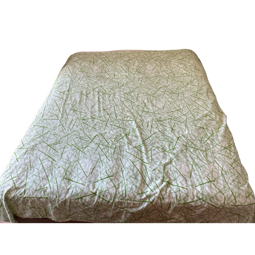 IKEA Plockar Duvet Cover Full Queen Green Ivory Geometric Line Pattern 81x81